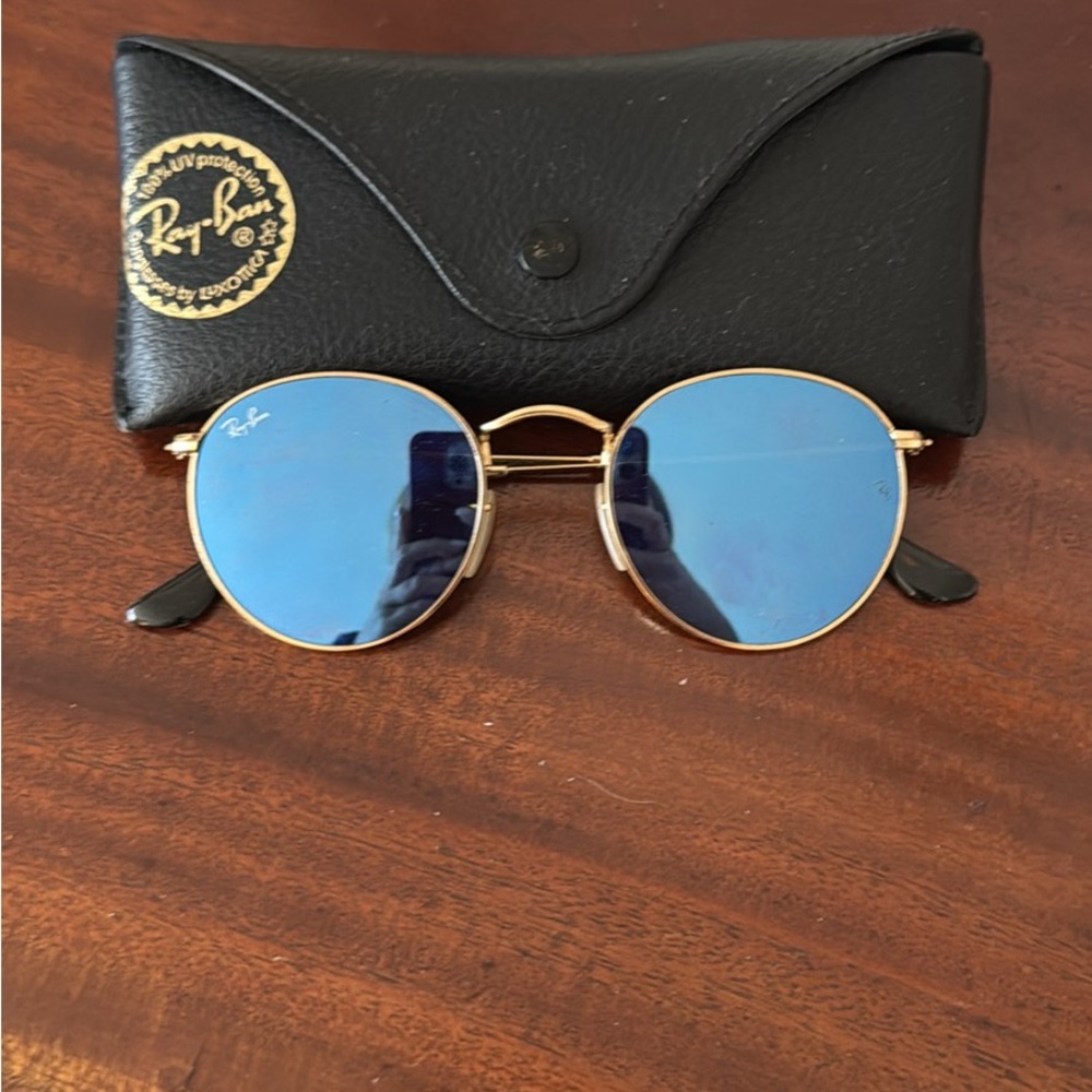 Ray-Ban Gold Frame Sunglasses with Blue Lenses